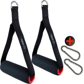 C.P. Sports Training Aids 2 x One-Hand Padded Handle + 2 x Carabiner Hooks, Fitness on Cable Pull Tower