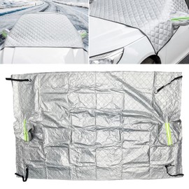 DYEKNEE Car Windshield Cover for Ice and Snow, 90" x 57" Thickened Strap-On Snow Cover, Waterproof Antifreeze Cover with Warning Reflective Strips, Universal for Most Cars (Silver)