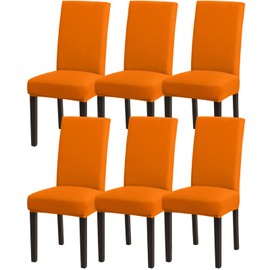 Chair Covers, Set of 6, Orange, Stretch Dining Room Chair Covers for Dining Room Chairs, Removable, Washable Spandex Chair Cover for Kitchen Chairs, Hotel, Banquet (Orange, 6 Pieces)