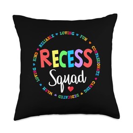School Recess Crew Apparel and Gifts Ideas Funny School for Teachers Students Monitor Recess Crew Throw Pillow, 18x18, Multicolor