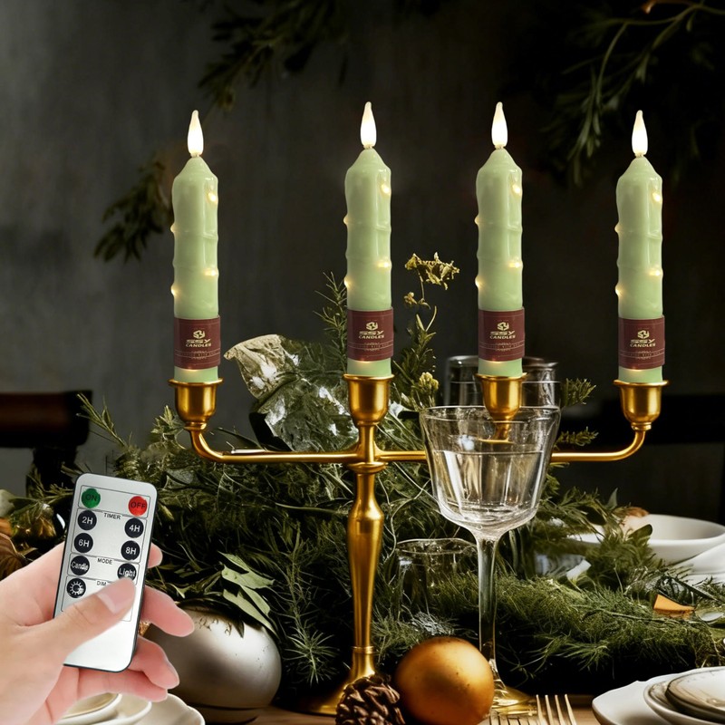 XINAOBAOLUO 6.5 inch Green Flameless Candle with String Light Window