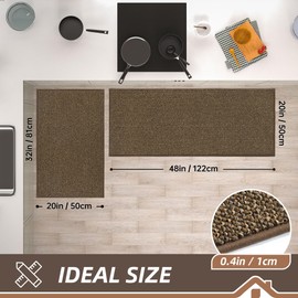 BEQHAUSE Kitchen Rugs and Mats 2PCS, Non-Slip Kitchen Mats for Floor, Absorbent and Stain Resistant Kitchen Runner, Machine Washable Rugs for Kitchen, Laundry & Sink, 20"x32"+20"x48", Brown