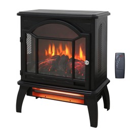 Innoflame 18" Electric Fireplace Stove, Freestanding Fireplaces Heater with Realistic Flame, Remote, Timer, Adjustable Brightness, Thermostat, 1500W, Black