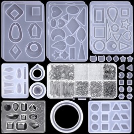 Moldes de resina para joyería, kit de fabricación de aretes Paxcoo de 678 piezas con 28 moldes de epoxi y 650 ganchos para aretes, anillos de salto para colgantes, manualidades de resina, aretes DIY