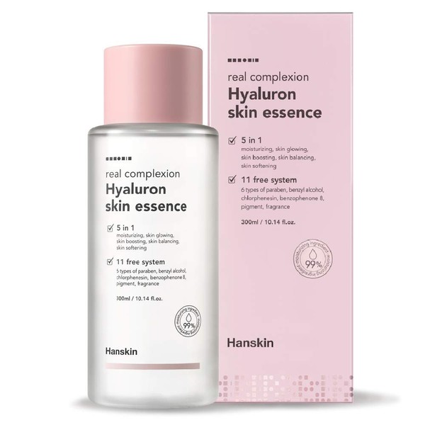 Hanskin Real Complexion Hyaluronic Skin Essence - Hyaluronic Acid, Moisturizing, Glowing, Soft & Fragrance-Free [10.14 fl. oz. (300 ml)]