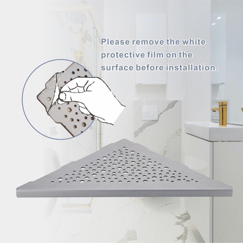 HIDROP 10" Brushed Nickel Corner Shower Shelf, No Drill 304