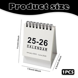 Mini Desk Calendar 2025-2026 | Small Standing Flip Calendar for Desk, Home, Office, and School (Black)