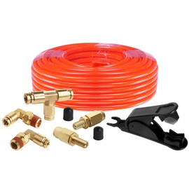 1/4 DOT Air Line Kit for Spring Bag Suspension, Include Truck Trailer Brass DOT Air Brake Line Fittings -Schrader Valves,1/4 NPT Elbow Fitting,Union Tee and and 20 Feet Tubing