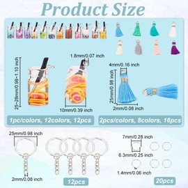 OLYCRAFT 60pcs Bubble Tea Keychain Kit Colorful Boba Keychain Making Kit Milk Tea Keychain Accessories Boba Charms Milk Tea Cup Pendants with Tassels Keychain Rings for DIY Keychain Jewelry Making
