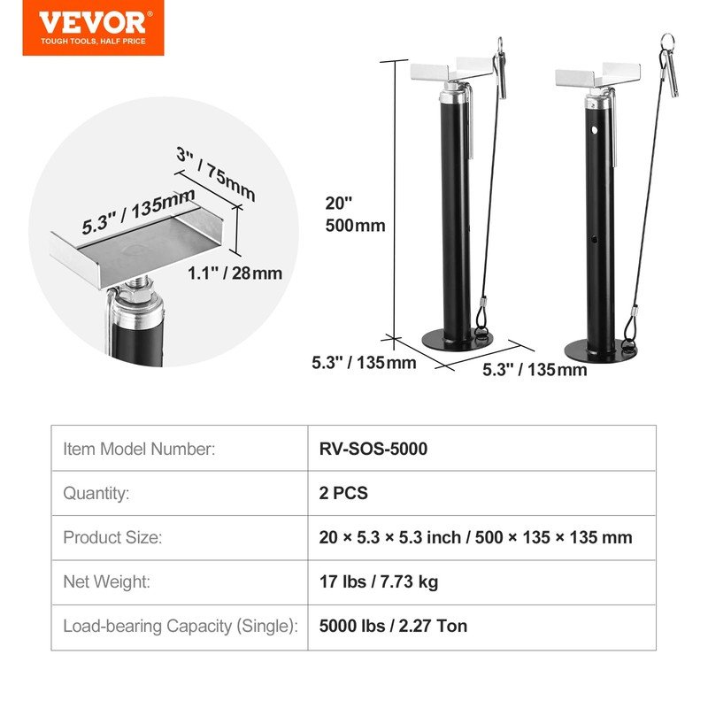 VEVOR RV Slide Out Support Jacks, 5000 lbs Capacity Each