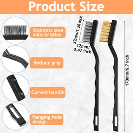 Jeffbaubl 24 Pieces Small Wire Brush, 6.7 Inch Scratch Brushes, 12 Stainless Steel Cleaning Brushes, 12 Brass Brush, Curved Handle Wire Bristle for Cleaning Welding Slag Rust Tool