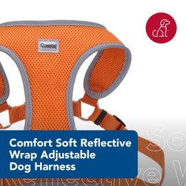 Coastal Pet Comfort Soft Reflective Wrap Adjustable Dog Harness - No-Pull Dog Harness for Small & Large Dogs - Sunset Orange - 5/8" x 16"–19"