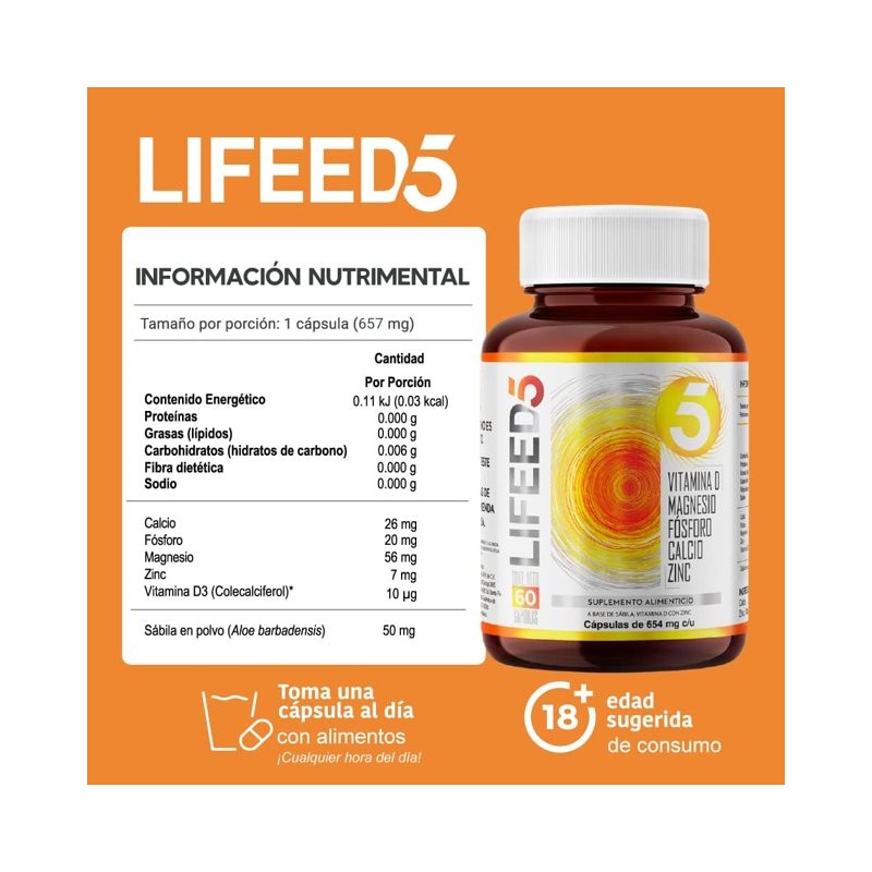 Multivitaminico Defensas LIFEED5 Vitamina D 60 dias con Magnesio Calcio