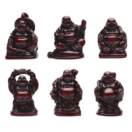 Laughing Buddha Figurines Lucky Happy Buddha Statue-Set of 6 -1'' (mini 6 set red)