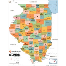 Illinois Counties Map - Standard - 36" x 47.5" Laminated