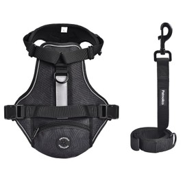 No Pull Dog Harness Vest Reflective Front Clip Vest with Pocket, Adjustable 2 Metal Rings 2 Buckles Easy to Wear & Take Off (Large, Red)