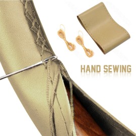 CHUSYYRAY 15" Steering Wheel Cover Genuine Leather For Honda Civic Accord CR-V Fit /Beige