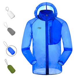 Dooy Sun Protection Jacket Ultra Light Thin Breathable Packable Outdoor Cycling Jacket Hoodie Skin Clothing for Men & Women（Blue,2XL）