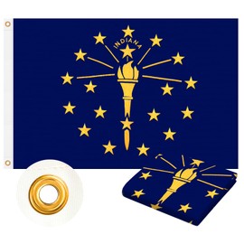 Indiana Flag 3x5 FT Heavy Duty Outdoor, Fully Embroidered Torch and 19 Stars with “INDIANA” Lettering | 210D Fabric | Brass Grommets and 4 Stitch Hemming | State of Indiana IN Flags for House Garden