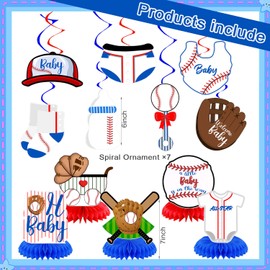 Baseball Baby Shower Decorations, Baseball Sports Theme Hanging Swirls and 3D Honeycomb Centerpieces Party Set for Baseball Theme Party Supplies Gender Reveal Decor