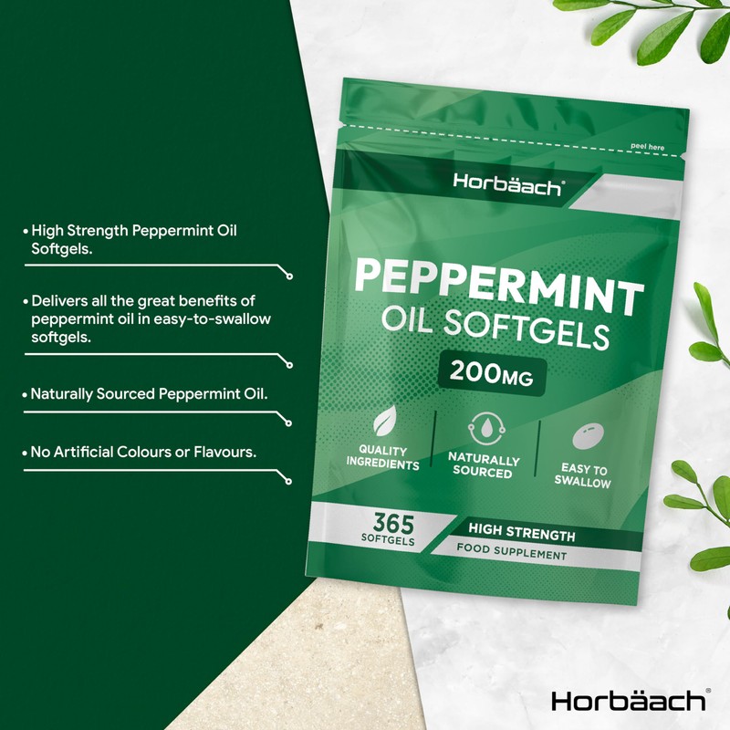 Peppermint Oil Capsules 200mg | 365 Softgel Capsules | Digestion