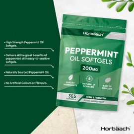 Peppermint Oil Capsules 200mg | 365 Softgel Capsules | Digestion Supplement | Peppermint Essential Oil | by Horbaach