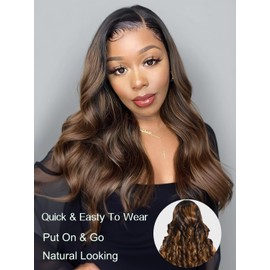 Julia Hair Bye Bye Knots Glueless Wig Highlight Balayage Brown Body Wave 7x5 Pre Cut HD Lace Front Wigs Human Hair Pre Plucked Bleached Knots Pre Everything Ready To Go Ombre Wig 22 Inch
