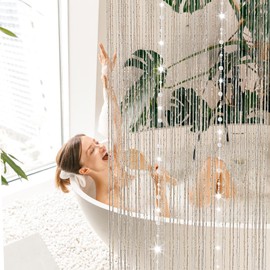 Silver Crystal Beaded Curtains for Doorways 36 x 77 in Hanging String Bead Curtain for Door Decorative Bead Curtains Room Divider Fringe Screen Panel Tassel for Wedding Home Hallway Entrance(Silver)