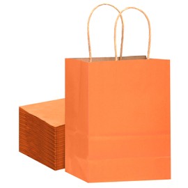Gcardist Pack of 32 Kraft Bags with Handles 21 x 15 x 8 cm Small Gift Party Bags Orange Shopping Treat Bags Multiple Uses (8.3 x 6 x 3 Inches, Small Size)