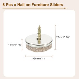 uxcell Nail-on Furniture Sliders, 8Pcs Nail-on Felt Pad Round Chair Table Feet Pads Chair Leg Floor Protectors for Hardwood Floors (Light Brown, 28mm/1.1")