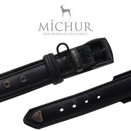 Michur Zorro Leather Dog Collar, Black Leather with Black Rhinestones/Crystals, Available in Various Sizes