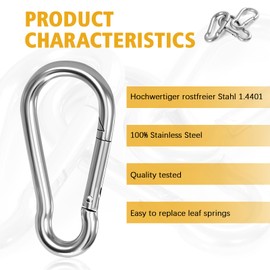 LALAGO Carabiner Hook Stainless Steel 140 mm x φ12 mm Super Large, Pack of 2 - M12 Carabiner Stainless Steel, Large Carabiner Hook Stainless Steel Load Capacity 550 kg, Hook Carabiner Hook Camping