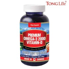 Tonglife - Premium Omega 3-2000 Vitamin D - Salmon Oil 100% - 300 Capsules - Blood circulation, memory improvement, calcium absorption - 1 bottle / 통라이프- 프리미엄오메가3-2000 비타민D-연어오일100%-300캡슐-혈행 기억력개선 칼슘흡수에도움-1병