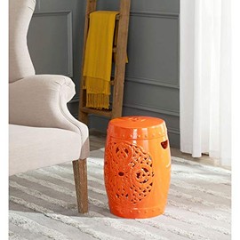 Safavieh Flora Glazed Ceramic Decorative Garden Stool, Orange