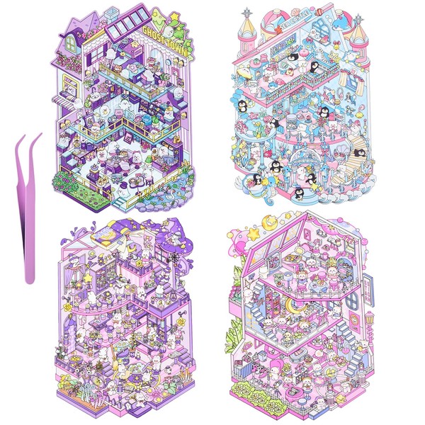 4 Sets Large 3D Sticker Scene 3D House Stickers with