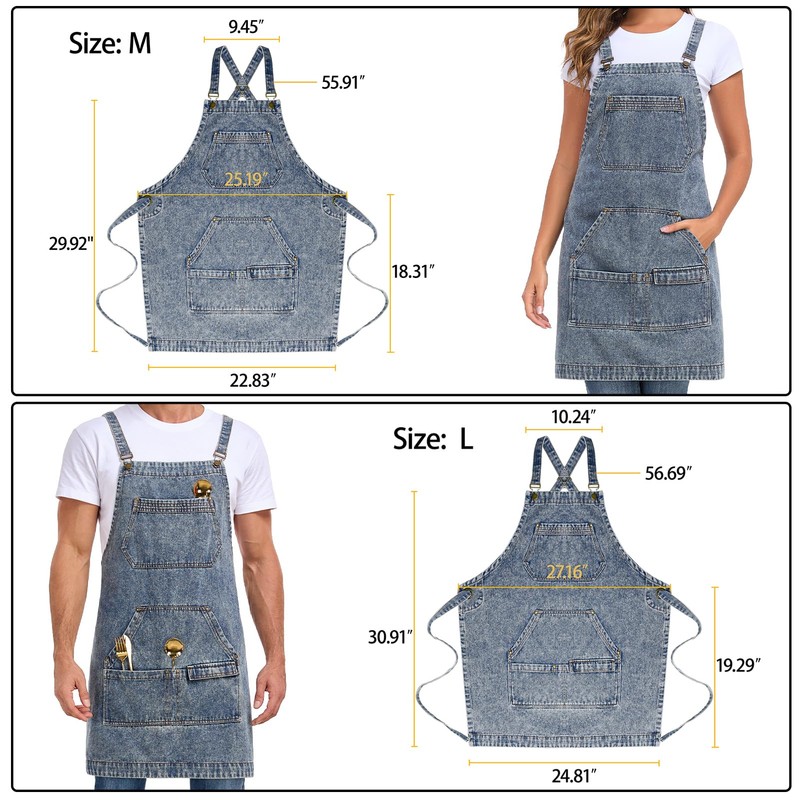 Beitiny Denim Apron with Pockets, Cross Back Apron for Men