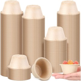 200 Natural Bagasse Fiber Cups Disposable Food Cup Sugarcane Fiber Small Sample Portion Cup Biodegradable Compostable Tasting Cups Souffle Condiment Sauce Ice Cream Cups Dishes for Party (2 oz)