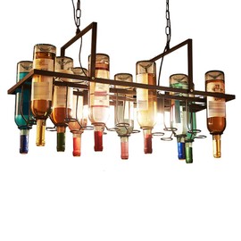 Vintage Industrial Wine Bottle Chandelier - Island Bar Restaurant Droplight Antique Hanging Square Pendant Lamp E27 Wine Bottle Holder for Bar Cafe Loft Restaurant Kitchen