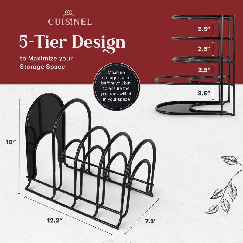 Pan Organizer - Silicone-Coated Non-Slip 12" Heavy Duty Skillet Rack