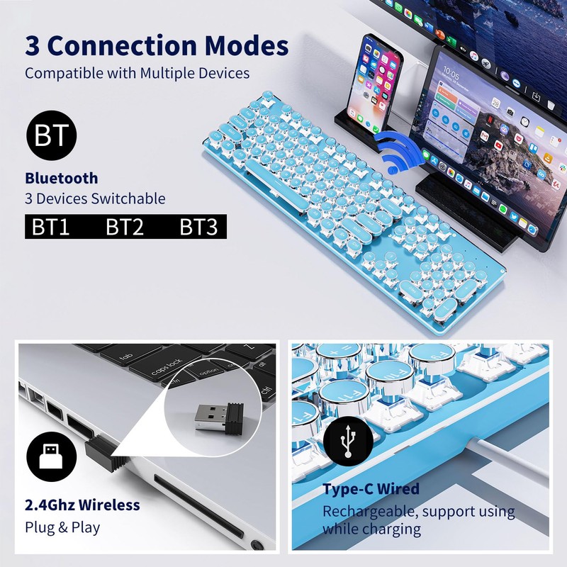 SEUNKWANG EWEADN TK950 Typewriter Keyboard Wireless Mechanical Keyboard, 104 Keys