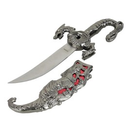 Trendy Zone 21 10” Dragon Dagger Knife, Stainless Steel Fixed Blade Knife, Metal Handle & Sheath, Decoratives Dragon Shape Design Intricate Carvings, Gift for Any Occasion