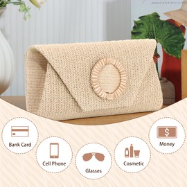 7VSTOHS Straw Clutch, Summer Beach Women's Handbag with Removable Chain, Elegant Women Woven Evening Bag, Boho Braided Bag, Casual Shoulder Bag for Wedding, Party, Holiday, Light Khaki