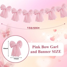 Pink Bow Garland Banner for Coquett - Pink Bow Party Decorations，Bow Decor Banner for Baby Shower Bridal Shower Bachelorette Party Decor Birthday Wedding Favors,Engagement Supplies