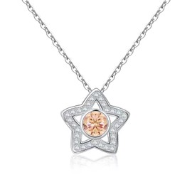 Qings Birthstone Star Necklace 925 Sterling Silver Star Pendant Necklace 12 Months Birthstones Birthday Gift for Women Girls Teenagers, Sterling Silver Cubic Zirconia, Zircon