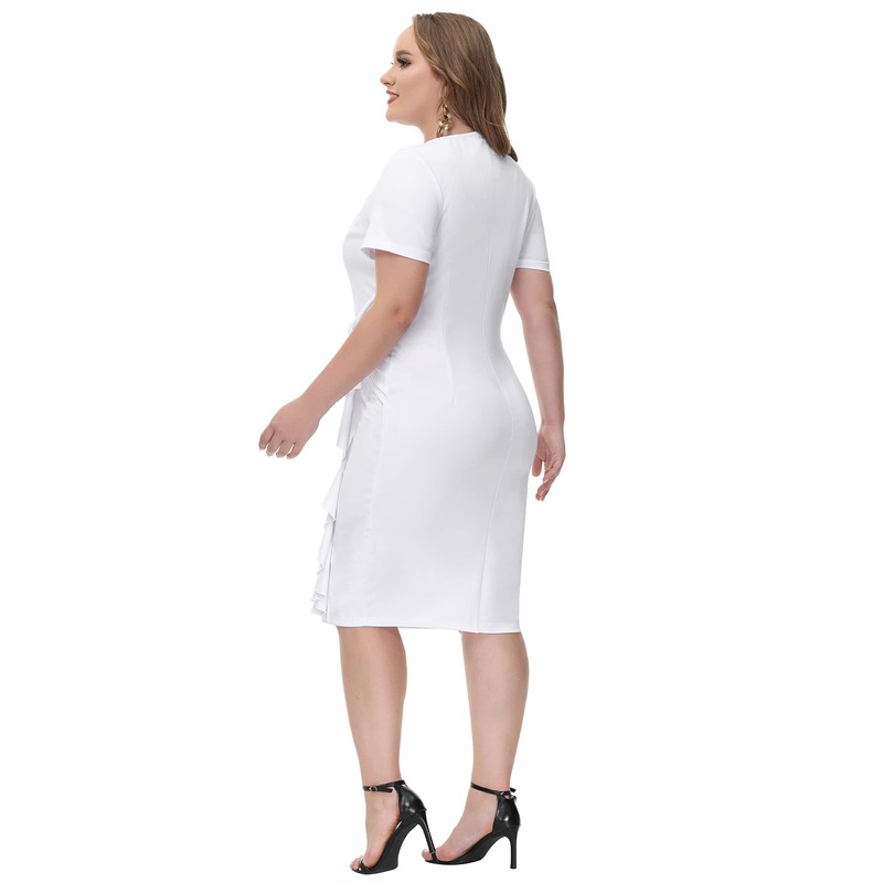Hanna Nikole Women's Front Slit Vintage Bodycon Ruffle Business Formal