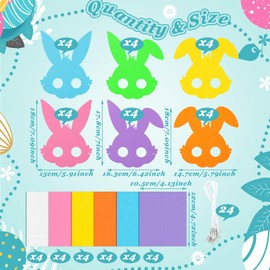 Halloscume 48 Pcs Easter Bunny Mask Craft Kit for People DIY Foam Handicraft Bunny Rabbit EVA Candy Colored Mask with Stickers, Easter Party Favors, Spring Art Project Family Party Activity