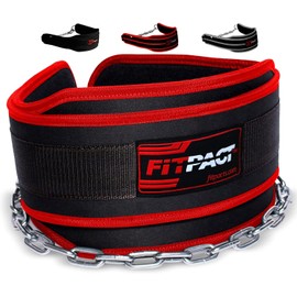 FITPACT Dip Belt with Heavy Duty 30 Inch Adjustable Steel Chain, Dipping Belt Pull Ups Gym Training Weight Lifting Bodybuilding Powerlifting Workout, 6” Padded Neoprene Back Support Men Women Fitness