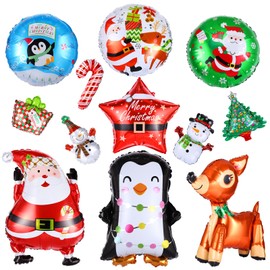 KESOTE Christmas Foil Balloons 12pcs Santa Clause Xmas Trees for Christmas Tree Home Decorations Party Supplies Xmas Gifts (including straws and straps)