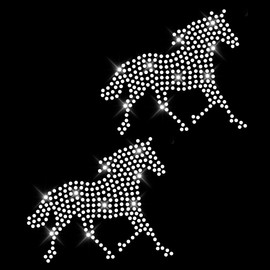 Glitzerdeals Iron-On Patch Rhinestone Horses and Horseshoes for Textiles 2 Horses 2