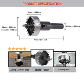 SagaSave 32MM High-Speed Steel Drill Bits Metal Hole Saw, Heavy Duty Hole Cutter Opener for Metal, Stainless Steel,Copper,Iron, 1.26 inch 1PCS